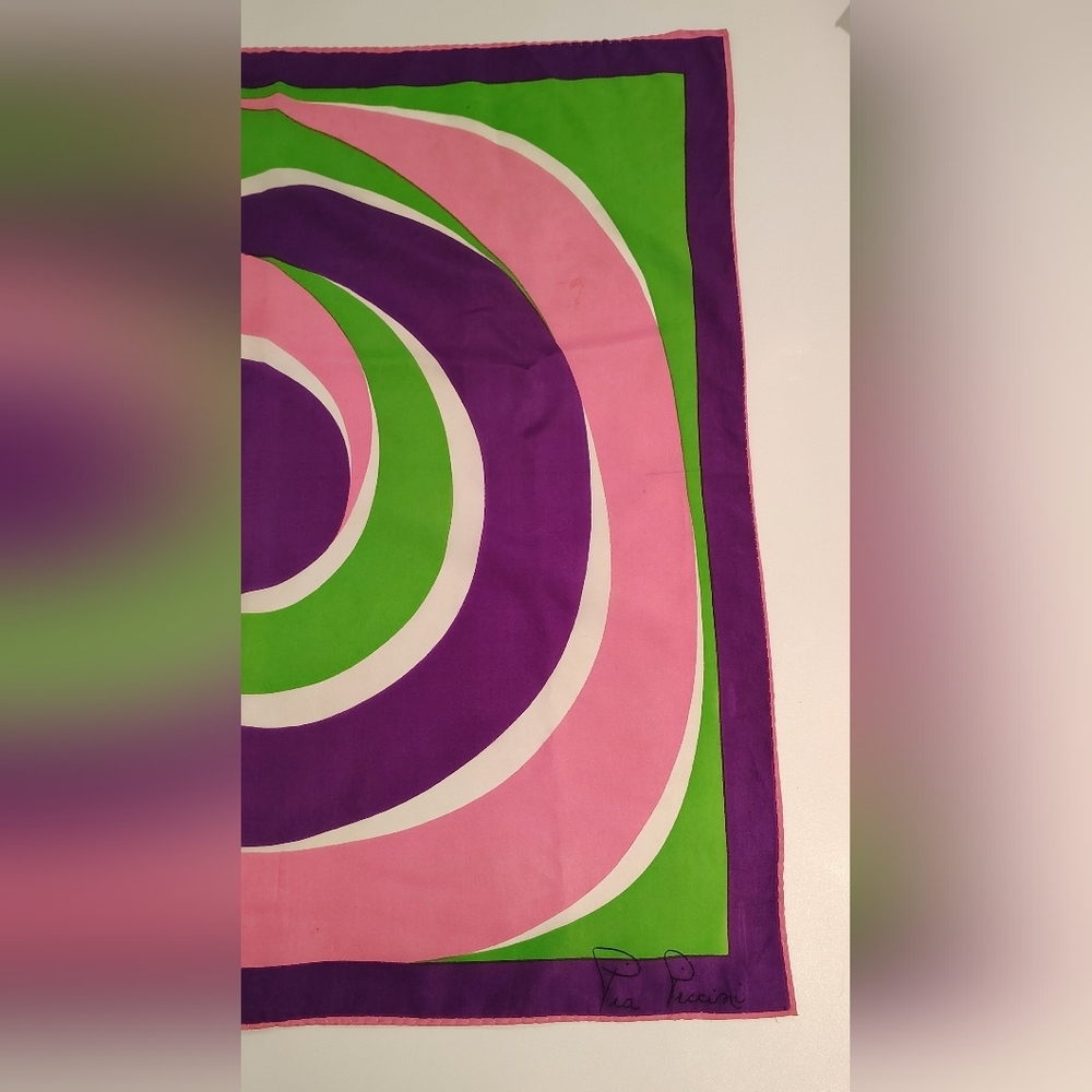 Pia Piccini Vintage Swirl Print Silk Scarf in Pink, Green & Purple - Picture 5 of 14